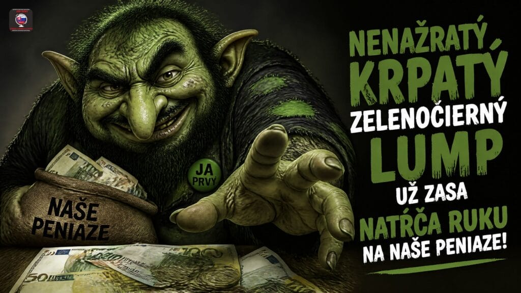 Nenažratý krpatý zelenočierny lump už zasa natŕča ruku na naše peniaze