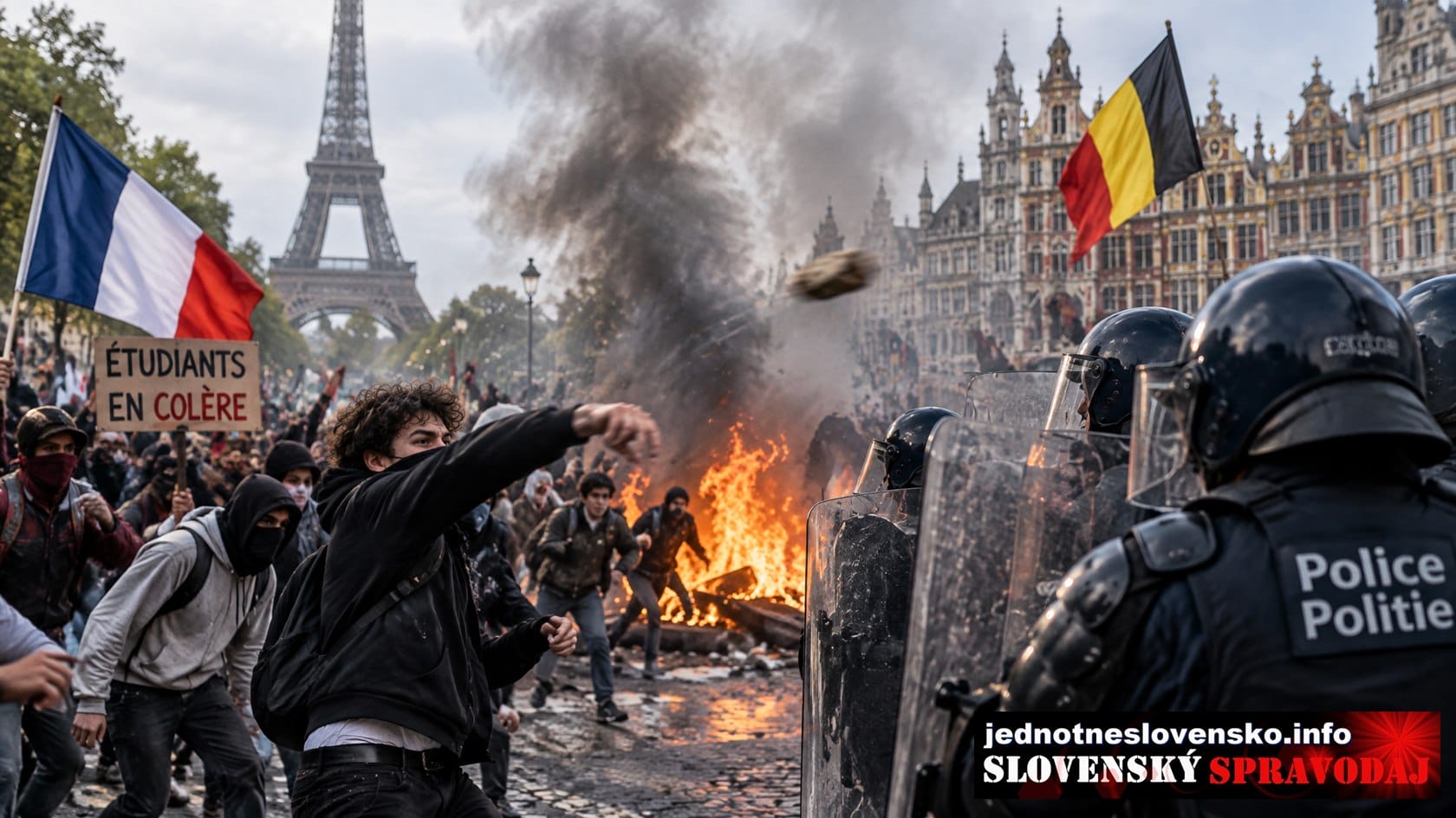 Násilné študentské protesty sa rozšírili z Francúzska do Belgicka